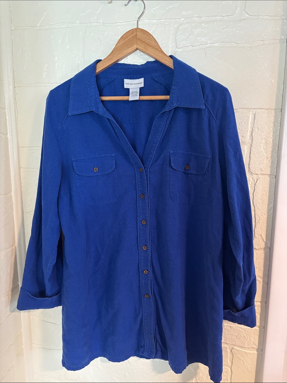 Soft Surroundings Linen-Blend Shirt in Royal Blue